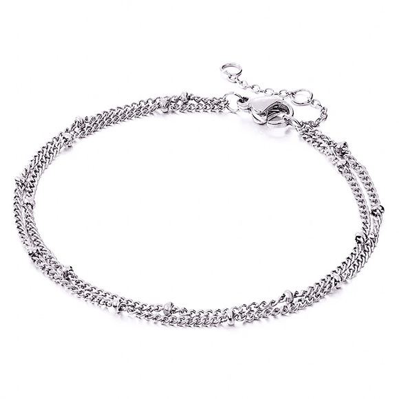 🔵𝟲𝟱%𝗢𝗙𝗙 𝗯𝘂𝗻𝗱𝗹𝗲𝘀 𝟯+🔵 NEW 2 Layered Curb Chain Stainless Steel Bracelet - Picture 4 of 12